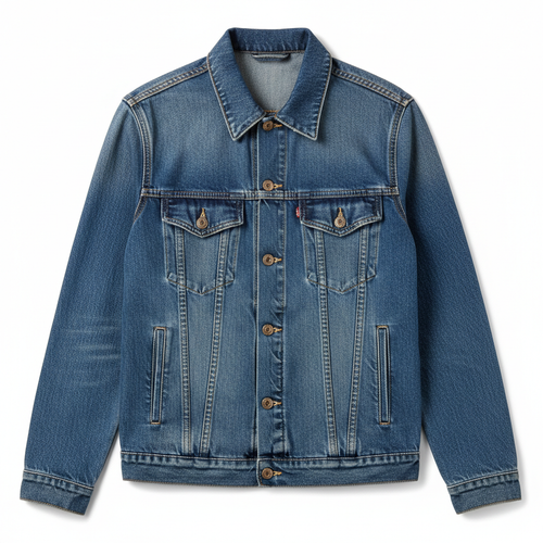 Classic Unisex Denim Jacket in medium blue wash